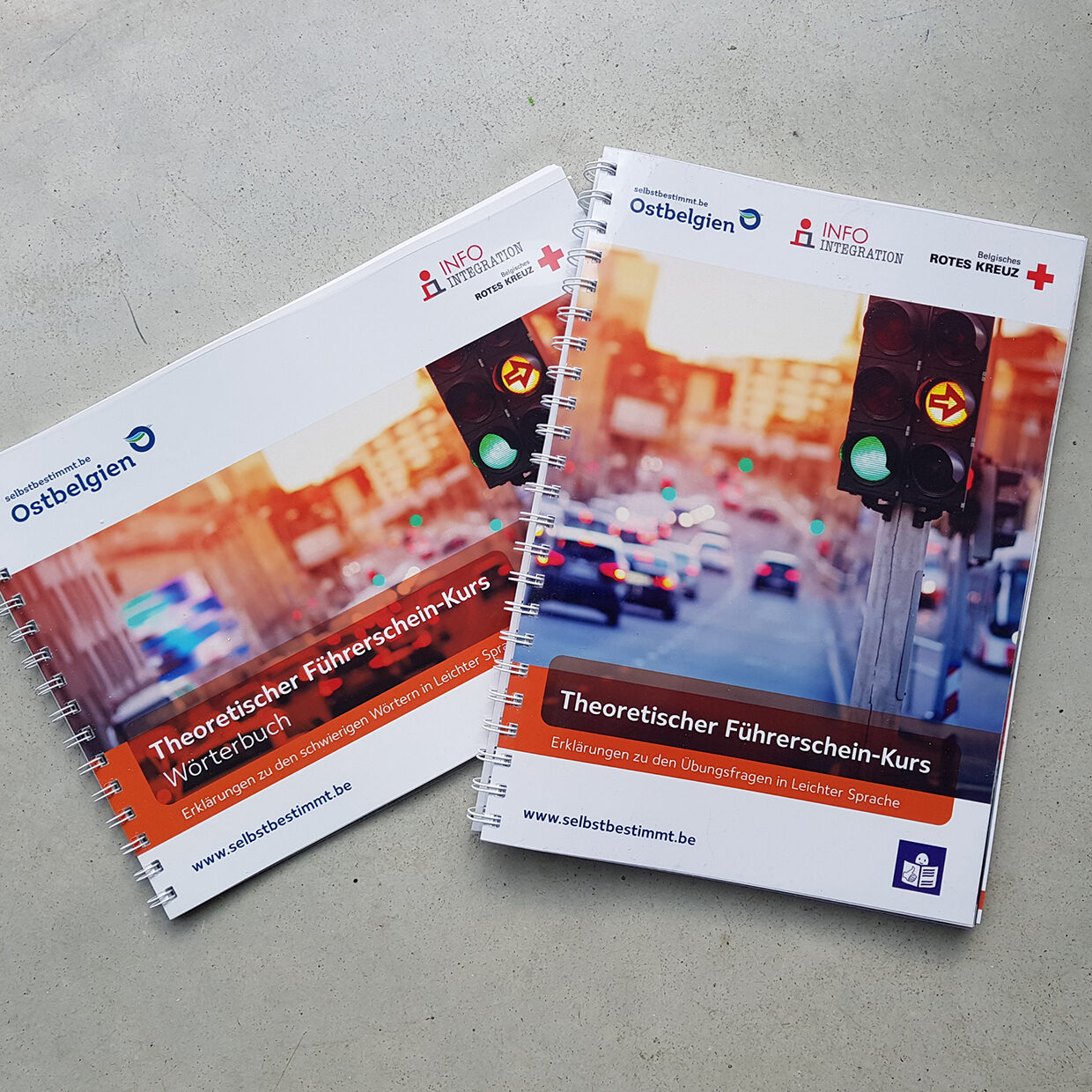 Zwei Ringbücher des Theoretischen Führerscheins liegen übereinander.
