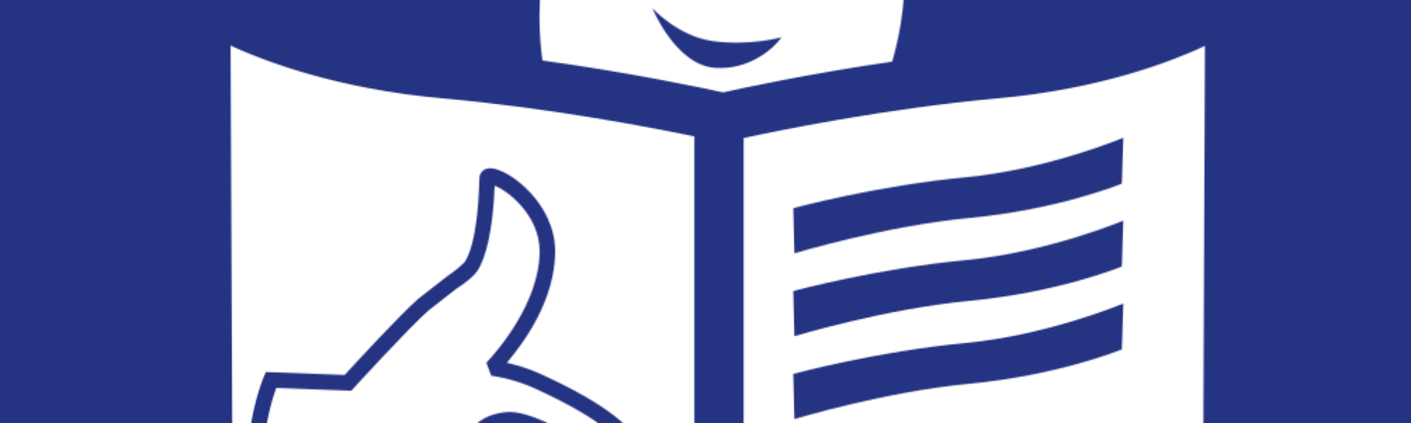 Europäisches Logo für Leichtes Lesen von Inclusion Europe. Das Logo ist blau und zeigt einen stilisierten Kopf über einer aufgeschlagenen Zeitung. Auf dem linken Blatt der Zeitung ist ein 